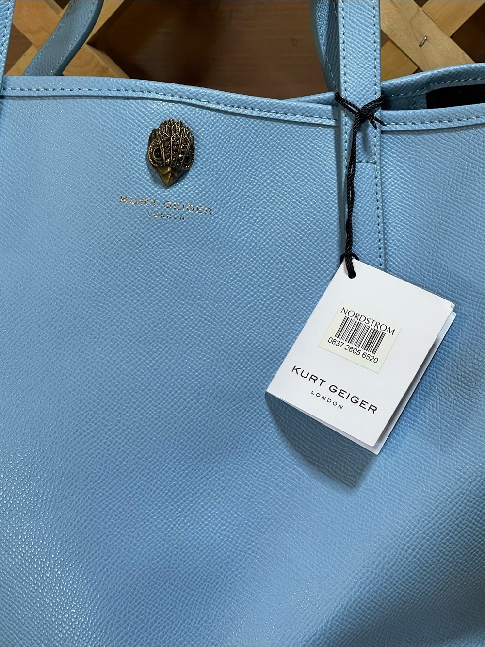 NWT Pristine Kurt Geiger London Pastel Blue Saffiano -Style 100% Leather Tote - Picture 3 of 14